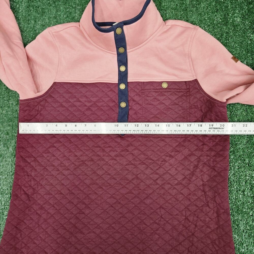 L.L. Bean Womens Quilted Sweatshirt Mock Neck Tunic Colorblock Maroon Pink Large - Picture 8 of 10